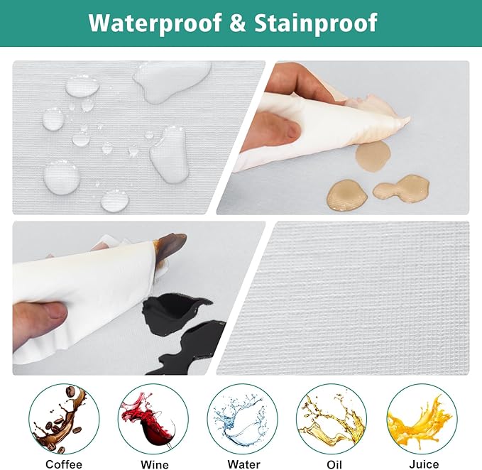 LUSHVIDA 10 Packs Vinyl Tablecloths with Flannel Backing for 6ft Rectangle Folding Table Cloths - Waterproof Plastic Picnic Table Covers with Elastic Corners, 30x72 inch, White