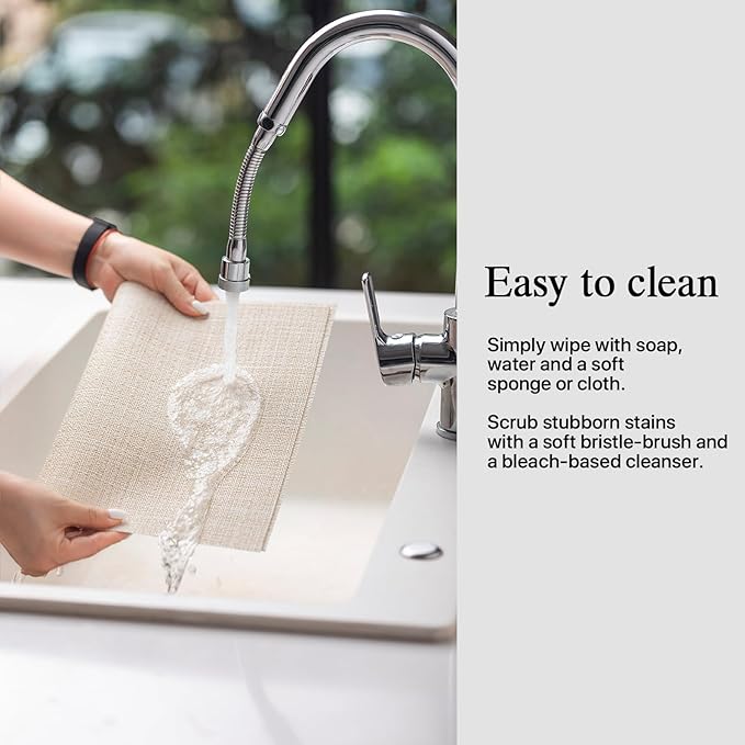 Placemats Set of 12 - Easy Clean Woven Vinyl Placemat for Dining Table, Indoor/Outdoor Place Mats, Washable PVC Table Mats（Beige）