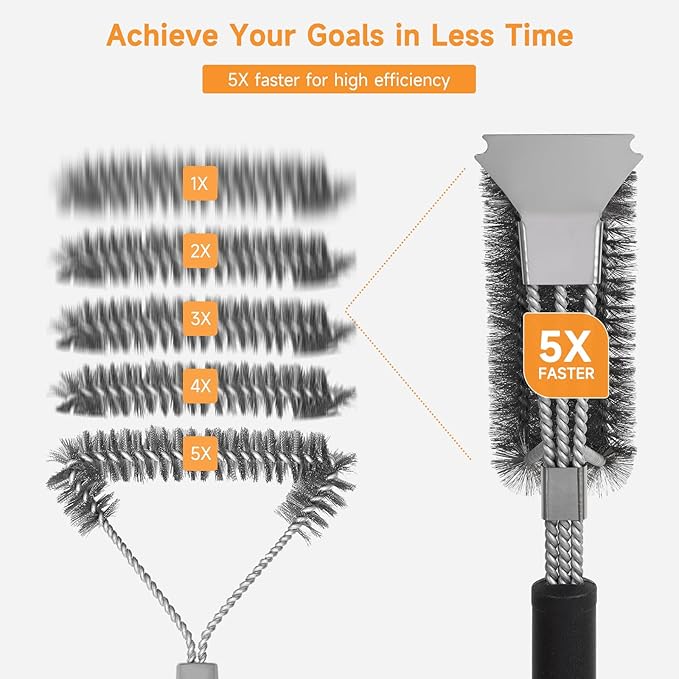 SHINESTAR Grill Brush, 18-Inch Grill Cleaning Brush with Long Handle, Durable Safe Cleaner for Cast Iron & Stainless-Steel Grates, Ideal for Outdoor Grill Brush