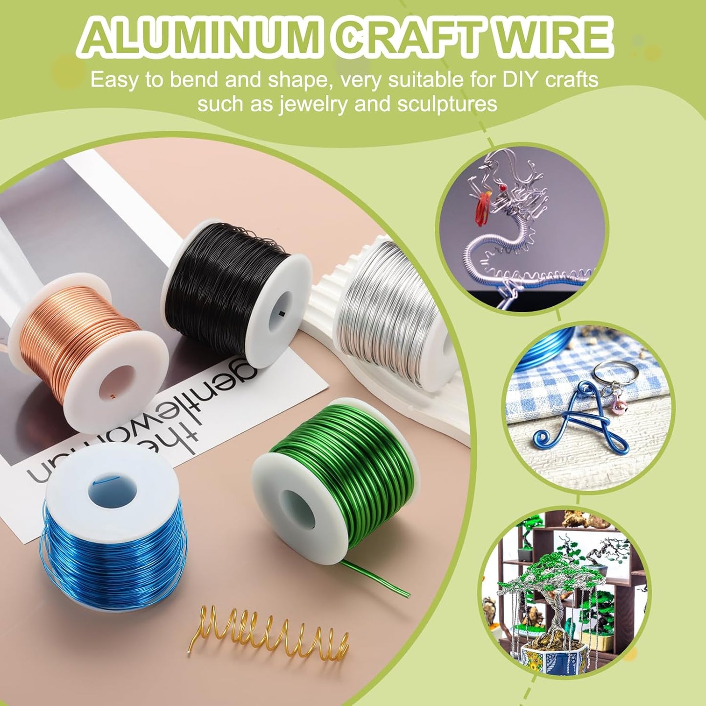 MECCANIXITY 9 Gauge Anodized Aluminum Craft Wire Bendable Bonsai Training Wire 56 Feet 3mm for Sculpting Crafts Wreath Floral Beading Jewelry Making, Yellow