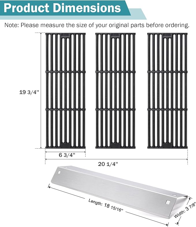 Criditpid Grill Replacement Parts for Char Griller 5050, 5650, 3001, 3030, 5072, 4000, King Griller 5252 Gas Grill, Cast Iron Grill Grates and Heat Plates Tent for Char-Griller Replacement Parts