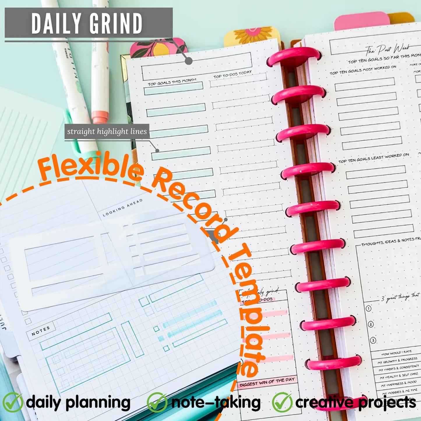 Handmade Flexible Record Template, 3pcs Planner Stencils templates, Reusable Templates Planner Stencils for Journaling Checklists Boxes Lines & Daily