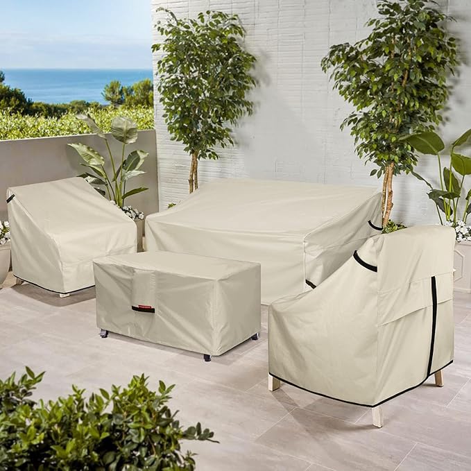 Porch Shield Patio Fire Pit Cover - Waterproof 600D Outdoor Rectangular Fire Table Cover Deck Box Protector - 48 x 28 inch, Beige