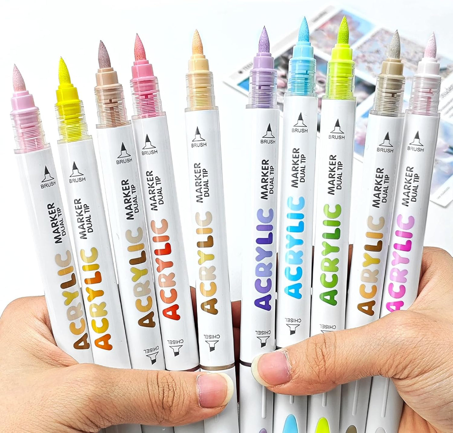 kander 12 Colors Dual Tip Acrylic Paint Markers, Pink Skin Color — Extra Fine & Soft Brush Pen Set with Direct Ink Flow for Sketching, Detailing, Coloring on Wood, Canvas, Rock, Glass, DIY Crafts