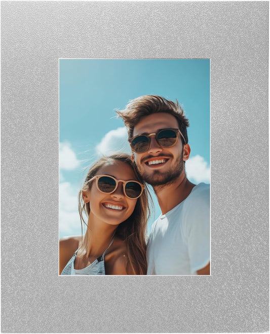 Picture Mats, 8 x 10 for 5 x 7 Pictures Acid Free White Core Bevel Cut Frame Mattes for Display Art Measuring, Silver