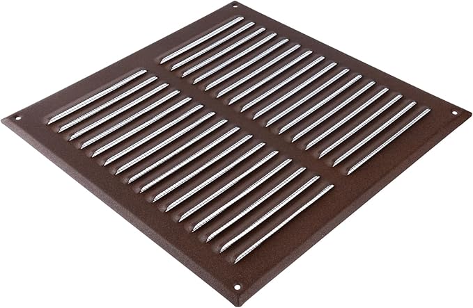 Square Ventilation Grille / 10" x 10" Inch Inside Measurement/Brown Metal Air Vent Louver - Inside/Outside use / 11.6" x 11.6" Inch Outer Measurement