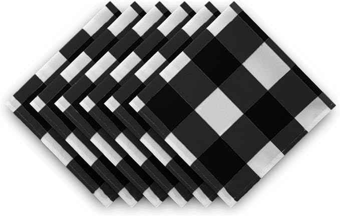 Buffalo Plaid Table Napkins Set of 50 Checkered Cloth Napkins 17x17 inch Washable Dinner Gingham Pattern Napkins Soft Napkins for Wedding Party Dining Banquet(Black and White)