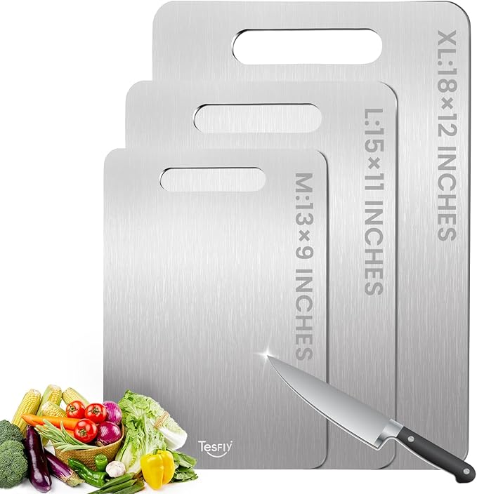 3 Pack Titanium Cutting Board - 100% Pure Titanium Cutting Boards For Kitche,Easy to clean, Double-sided food-grade Cutting Board For Meats, Fruits And Vegetables (M+L+XL）