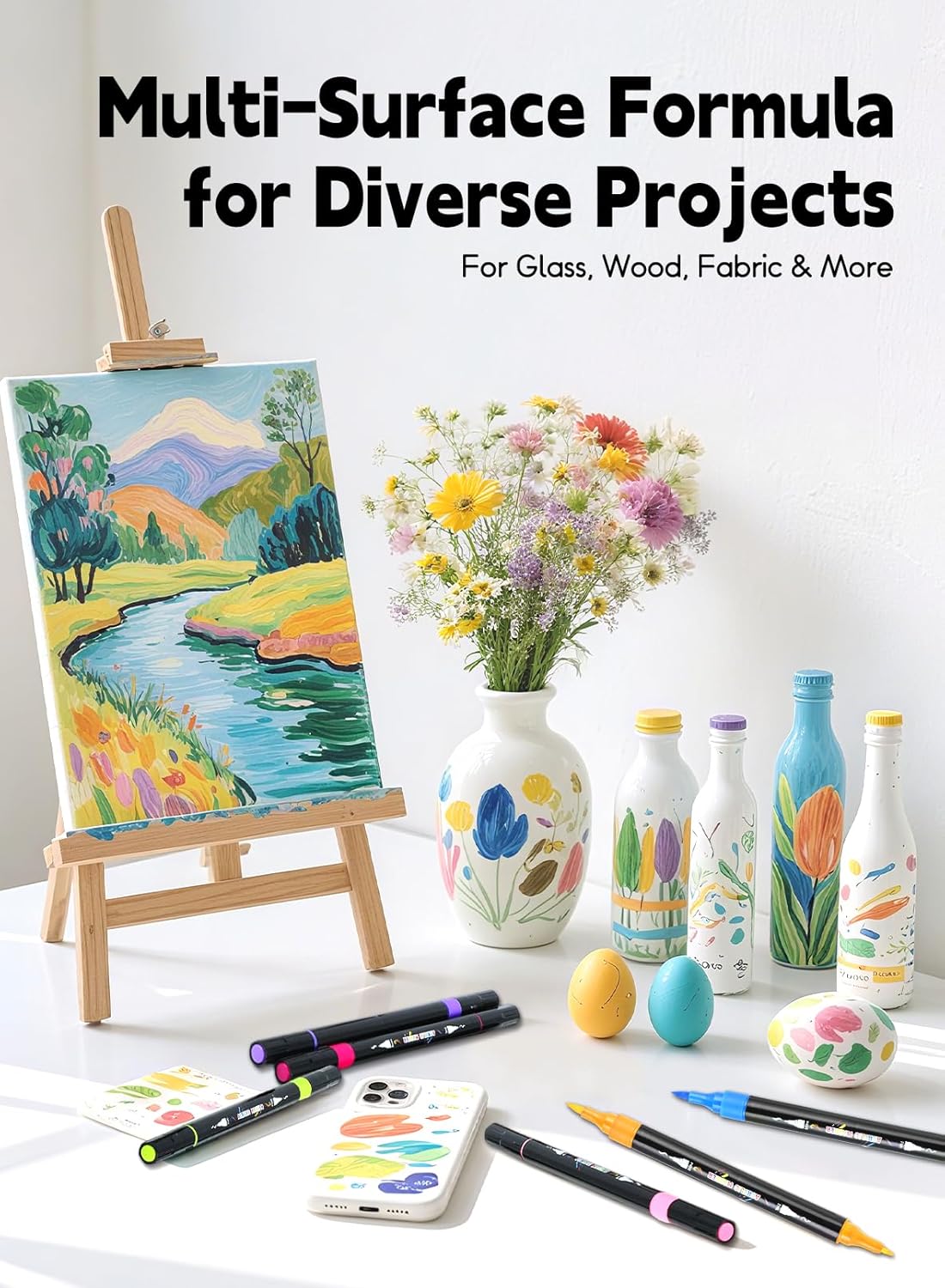 60 Colors Acrylic Paint Markers, Dual Tip Acrylic Paint Pens with Brush and Fine Tips for Kids, Adults, Wood, Canvas, Stone, Rock Painting, Glass, Ceramic Surfaces, DIY Crafts Making