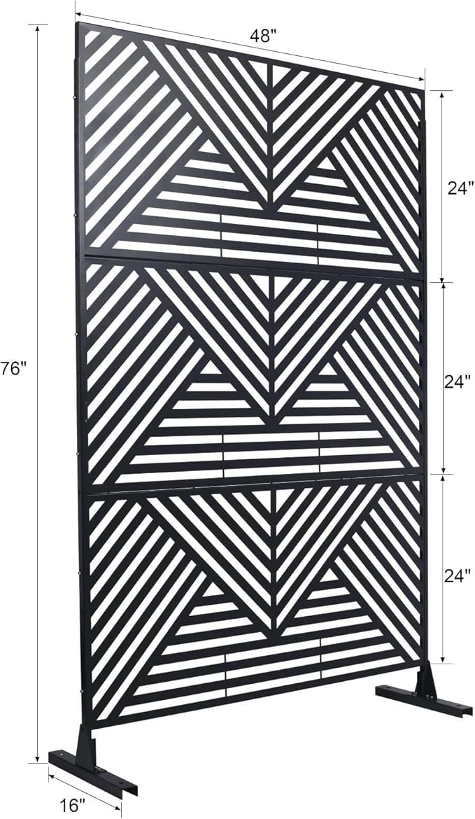 Outdoor Privacy Screen with Geometric Design – Metal Decorative Panel, Freestanding Partition, Weather-Resistant, 76"x48" for Garden, Patio, Balcony, and Yard, Black