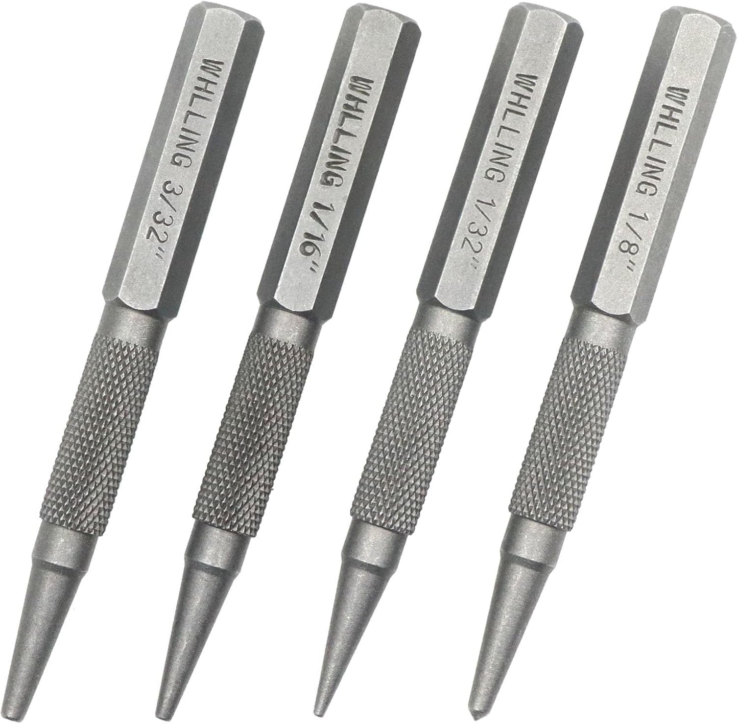 4-Piece Nail Setter Punch and Center Punch Set, Heat Treated Alloy Steel with Knurled Grip Most Commonly Used Sizes for Carpenters Woodworkers