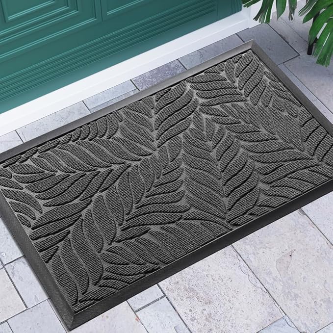 Yimobra Front Door Mat Outdoor Indoor, 29.5x17 All-Season Waterproof Door Mat Outside Entrance, All-Weather Non-Slip Outside Doormat for Garage Patio Entryway, Grey