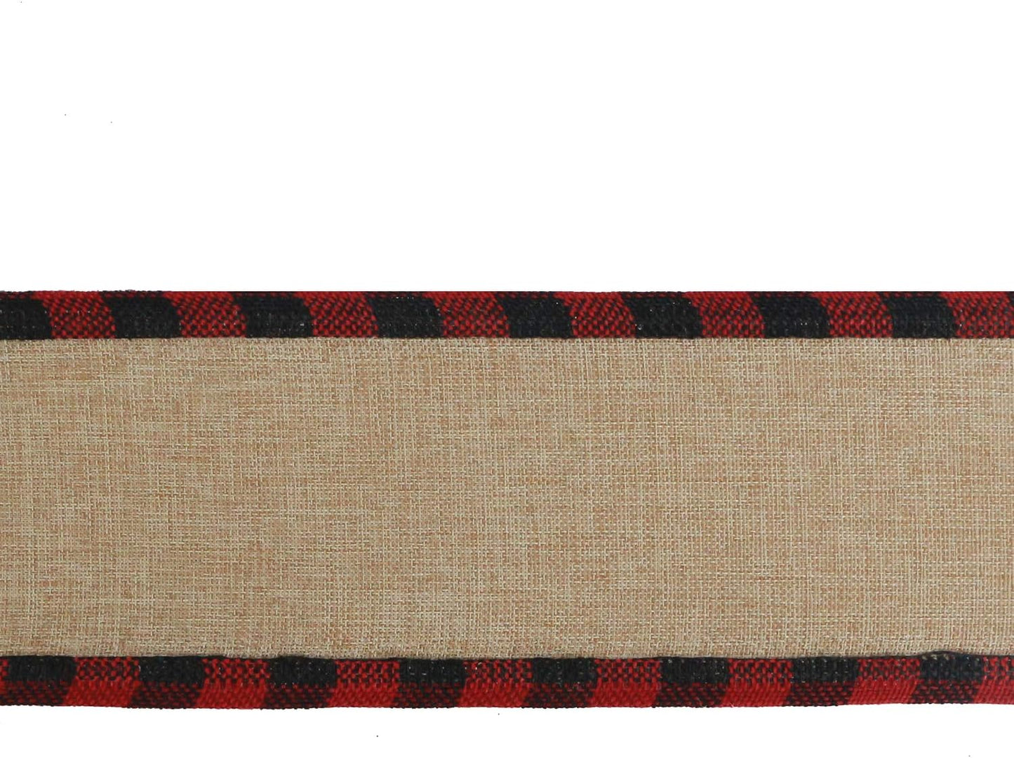 MEEDEE Burlap Christmas Ribbon Wired Burlap Ribbon 2.5 Inch 10 Yards Fall Burlap Ribbon with Red and Black Buffalo Check Edging Wired Plaid Burlap Ribbon for Christmas Tree, Wreath Making