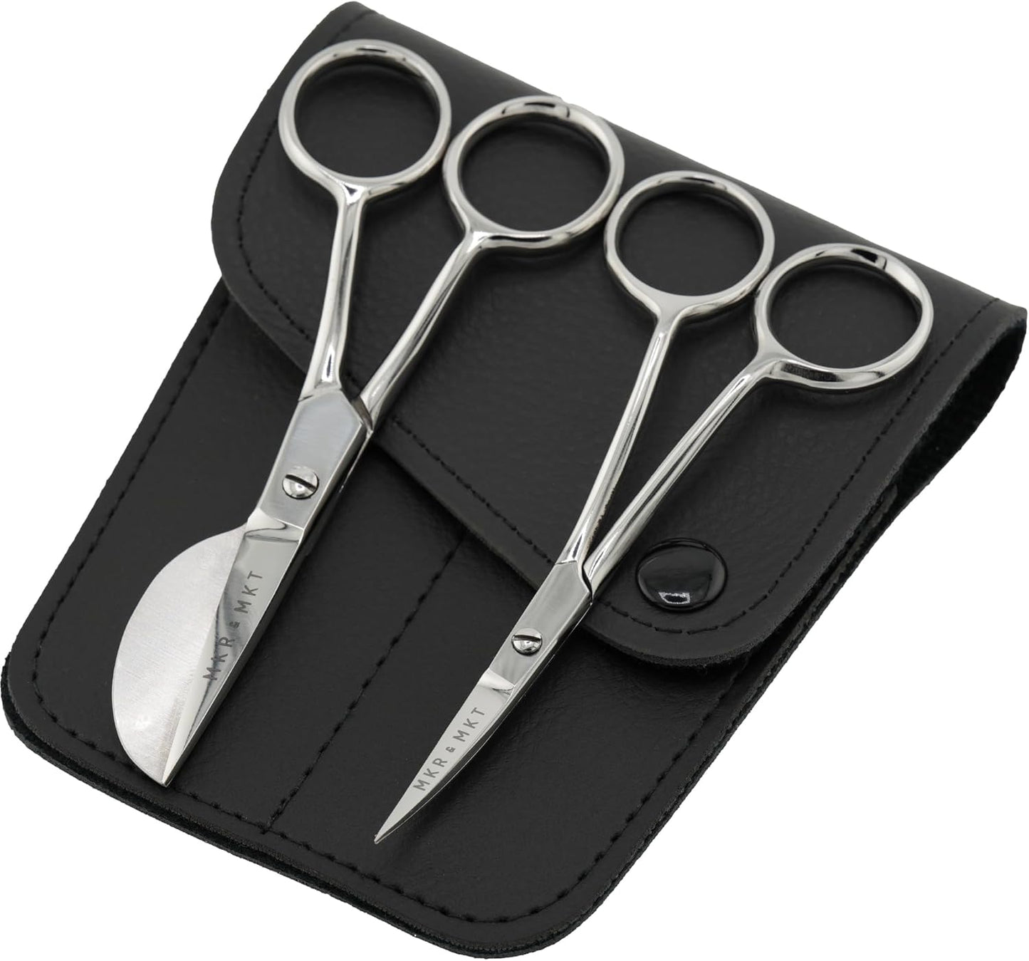 Small Embroidery 4.5 Inch Scissors Set of 2 Kit - Mini Double Bend Offset Duckbill and Double Bend Long Applique Needlepoint Blade with Pouch Sleeve (Polished)