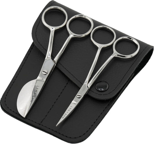 Small Embroidery 4.5 Inch Scissors Set of 2 Kit - Mini Double Bend Offset Duckbill and Double Bend Long Applique Needlepoint Blade with Pouch Sleeve (Polished)