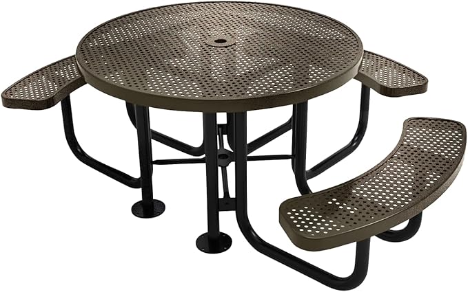 COATEDOUTDOORFURNITURE Heavy-Duty Portable Outdoor Picnic Table with Umbrella Hole, Punched Steel Patio Dining Furniture Made in America (46" Round Top, Textured Gold Vein)