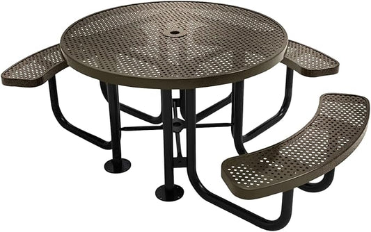 COATEDOUTDOORFURNITURE Heavy-Duty Portable Outdoor Picnic Table with Umbrella Hole, Punched Steel Patio Dining Furniture Made in America (46" Round Top, Textured Gold Vein)