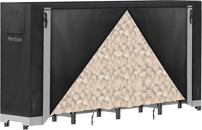 10ft Firewood Log Rack with Cover Outdoor, Heavy Duty Indoor Outdoor Firewood Storage Log Rack with Cover Combo Set Black