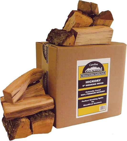 Smoking Wood Mini Splits, 6-Inch Firewood Logs, Naturally-Cured Hickory Hardwood for Wood-Fired Ovens, Smokers, BBQ & Charcoal Grills, USA Made, 12-17 lbs., 800 Cubic Inches