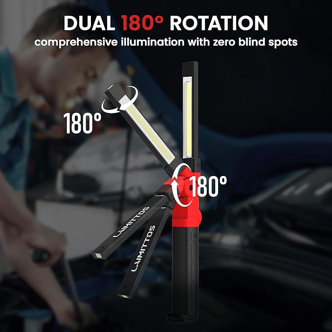 Rechargeable Work Light 2200mAh Magnetic LED Work Light Flashlight Mechanic Light Tool for Men Him, Foldable Lamp with Hook for Car Repair Emergency BBQ Grill (4 Pack)