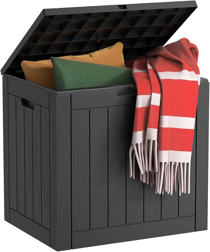 30 Gallon Outdoor Storage Box, Resin Deck Boxes Waterproof, Indoor Outdoor Bin for Package Delivery, Patio Cushions, Gardening Tools, Lockable, UV Resistant (Black)
