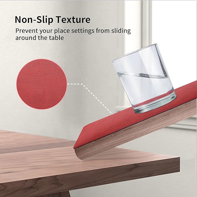 Maxpearl Faux Leather Placemats Set of 8 - Waterproof - Wipe Clean - Heat Resistant - Non Slip Dining Table Place Mats, Suitable for Indoor & Outdoor Use, 17’’x12’’, Red