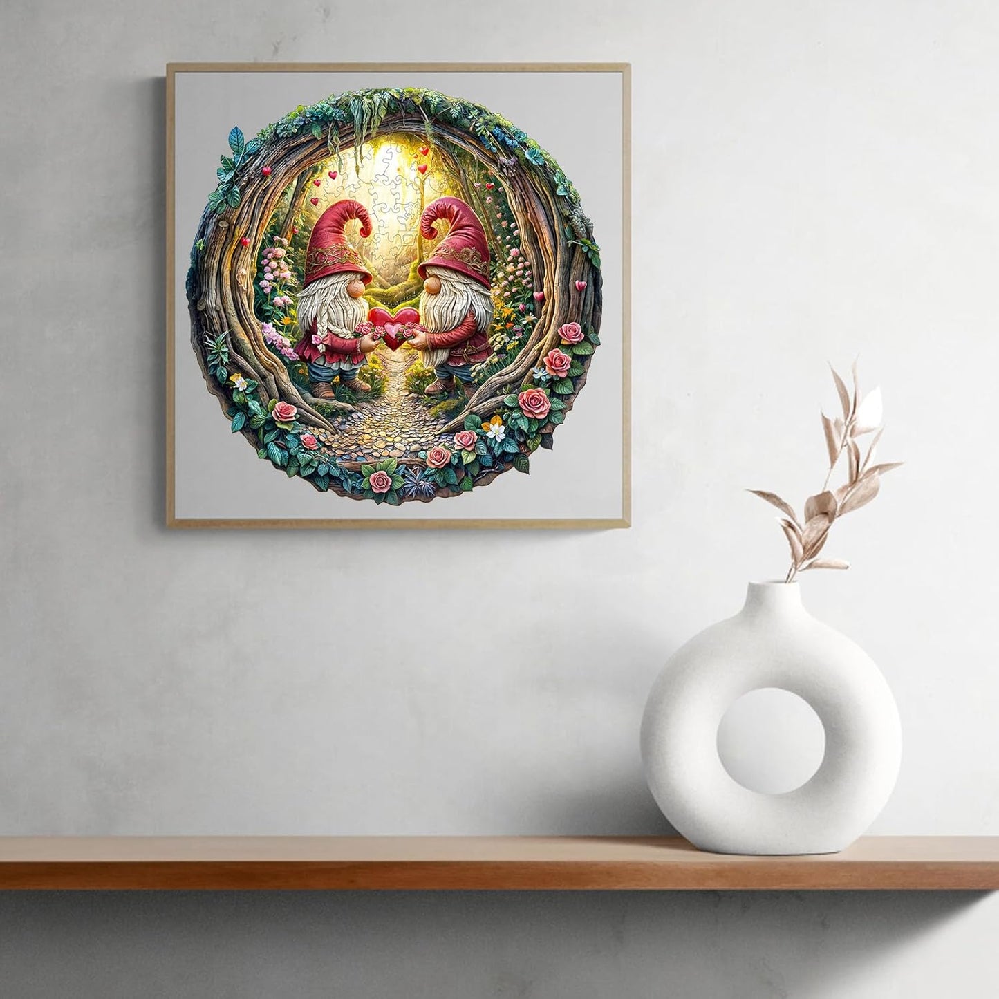 KAAYEE Wooden Puzzles for Adults, 3D Visual Effect Gnome Couple Wooden Jigsaw Puzzle Unique Shape Wood Puzzle Adult, 3D Effect Flat Puzzle Birthday Family Games (M-11.4 * 11.3in-200pcs)