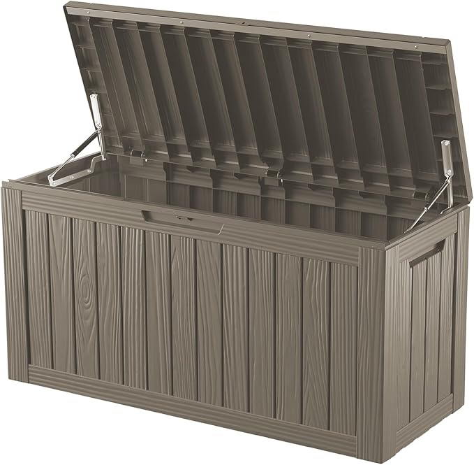 80 Gallon Deck Box, Resin Outdoor Indoor Waterproof Storage Box, Lockable Storage Box With Handle for Patio Furniture - Garden Tools - Swimming Pool Tools UV-Resistant, Grey