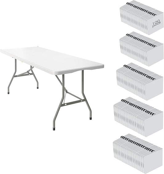 100 Pack of 6 Foot Foldable Table with Built in Handle & Steel Legs ,Heavy Duty Portable ,Perfect for Party, Dining, Wedding, Events, Picnic Indoor, Outdoor, Camping, Utility, Folding(white-100pac)