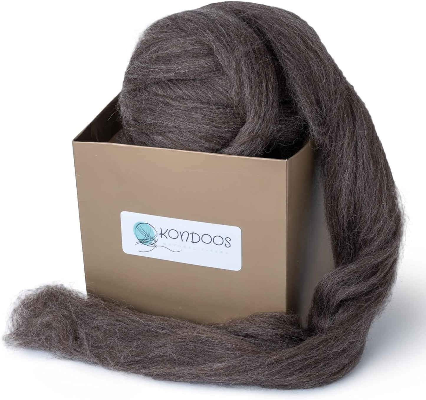 Kondoos Natural Wool roving, 8 OZ. Best for Needle Felting, handcrafts and Spinning. Natural Colours, un-Dyed. (Brown Mocha, 8 oz)