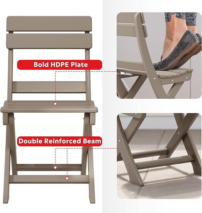 Costaelm Paradise 3-Piece Outdoor HDPE Folding Patio Bistro Table and Chairs, Weathered Wood