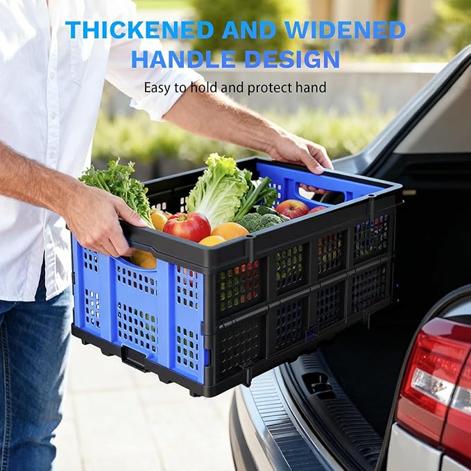 PMMJ 55L Collapsible Crate for Storage, 22”L x 15.8”W x 10.2”H, Heavy Duty PP Foldable Storage Bins, Space-Saving Stackable Containers for Home, Car & Shopping