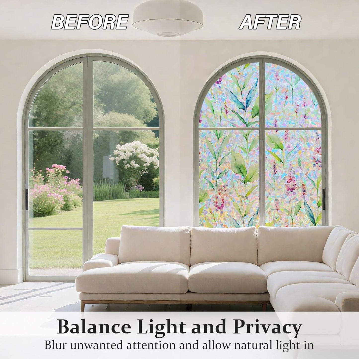 Donox Decorative Window Privacy Film, 3D Floral Stained Glass Window Film Static Cling Rainbow Privacy Sticker for Glass Door Heat Control Anti UV, No Adhesive (Gladiolus,17.5 x 157.4 inches)