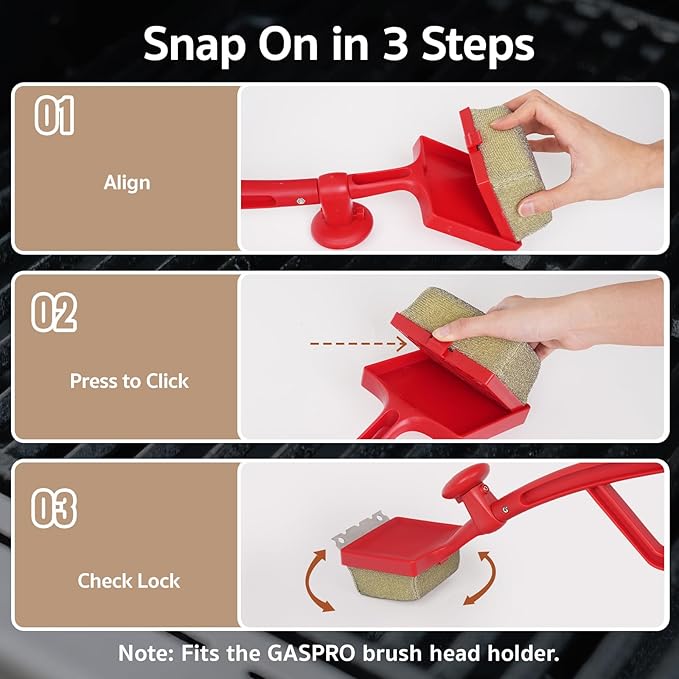 GASPRO Replaceable Cleaning Head for Steam Grill Brush, Bristle Free BBQ Grill Cleaning Pads with Heat-Activated Sponge, Safe for Most Grates, Replace & Reuse, Red