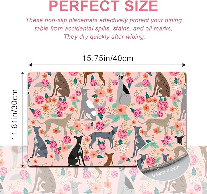 Dog Placemats Set of 4 - Animal Heat Resistant Placemats for Dinner Table, Non-Slip Waterproof Oil-Proof Washable Reusable Placemat for Indoor Outdoor Kitchen Decor, 15.75In*11.81In