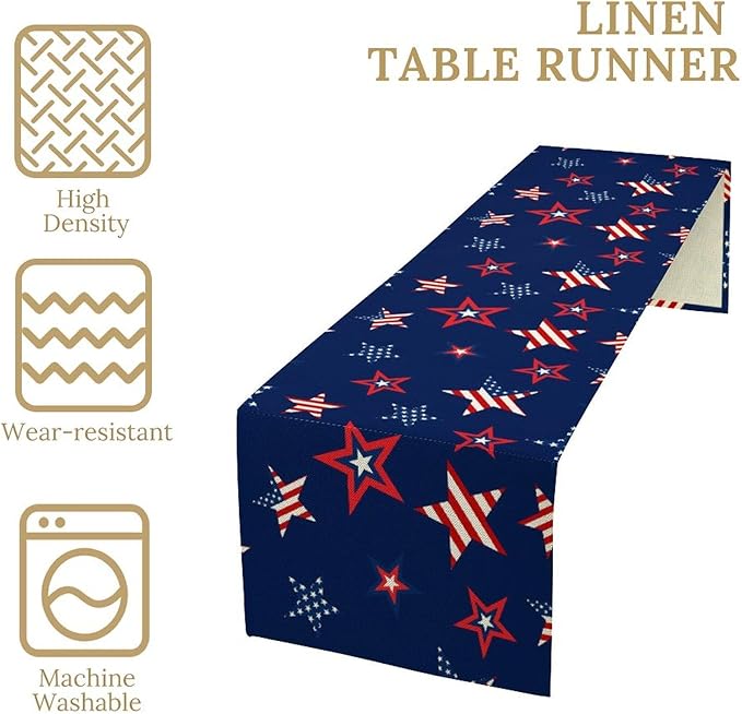 4th of July Patriotic Table Runner, Memorial Day Independence Day Freedom Stars Table Runner for Indoor Kitchen Dining Outdoor Holiday Party 13x90in