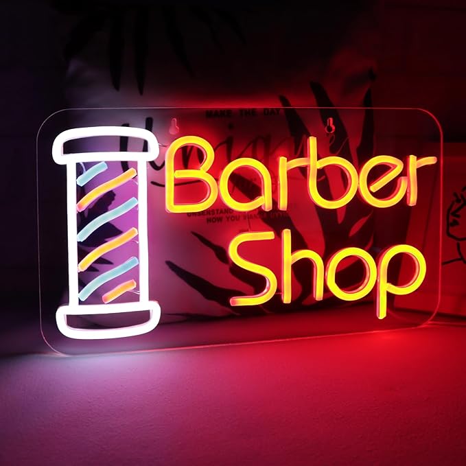 JFLLamp Barber Shop Neon Signs for Wall Decor Open Neon Lights for Bedroom Led Signs Suitable for Barber Shops Hair Salon Art Unique Gift for Hairdresser 16.1 * 9 Inch(Red + Blue + White)