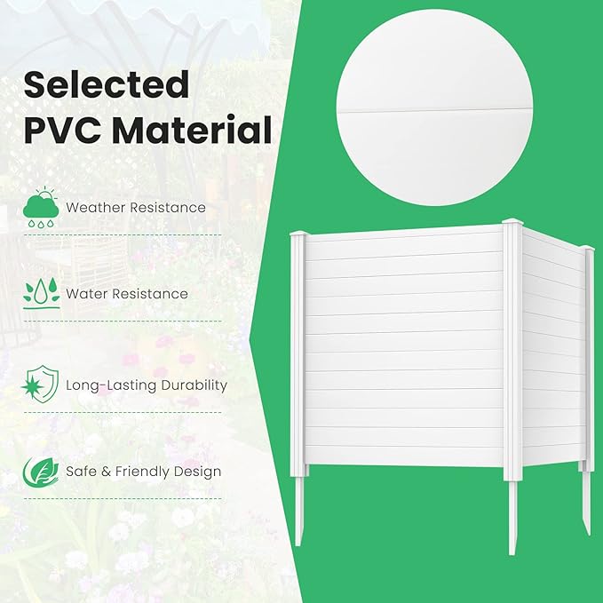 Giantex Outdoor Privacy Screen 4 Panels, 48''W x 48''H Decorative Air Conditioner Fence Trash Can Enclosure with 3 Stakes, Easy Assembly, PVC Vinyl Picket Fences for Garden Patio Lawn, White