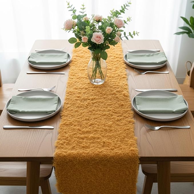 Zeyune 2 Pcs Fake Moss Table Runner for Crafts 12'' x 71'' Artificial Moss Sheet Roll Waterproof Carpet Blanket for Wall Roof Garden Wedding Birthday Party Table Decoration (Yellow)