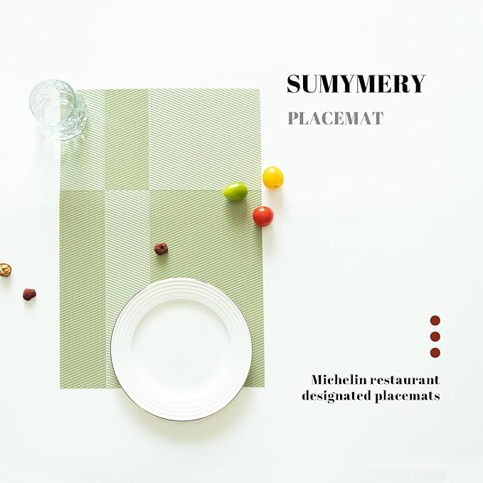 Placemats Set of 4 Vinyl/Plastic Woven Place Mats for Kitchen Table Indoor/Outdoor Washable Placemat Wipeable Dining Table Mats (Green Cube,4)