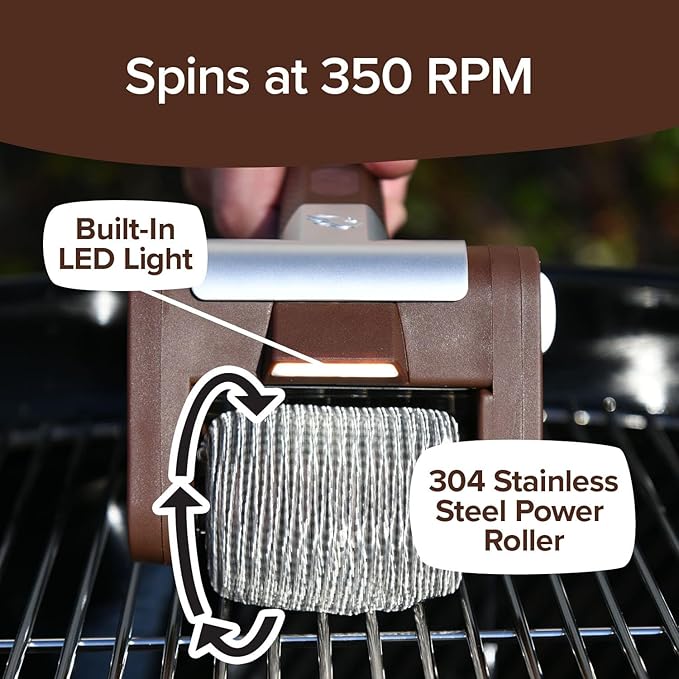 HorsePower Giddy Up Grill Cleaner AS SEEN ON TV! – Cordless, Rechargeable BBQ Tool with 350 RPM Stainless Roller, LED Light – Patents Pending – From BulbHead, a Family-Owned American Brand
