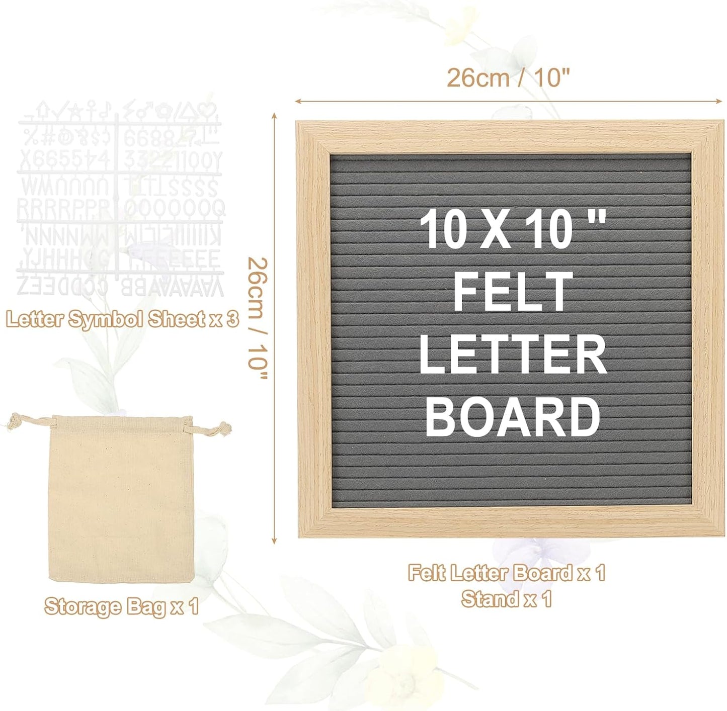 PATIKIL Felt Letter Board, 10x10Inches Gray Wooden Changeable Message Board with Storage Bag Stand for Kitchen Menu Classroom Farmhouse Decor Notes, White Letter