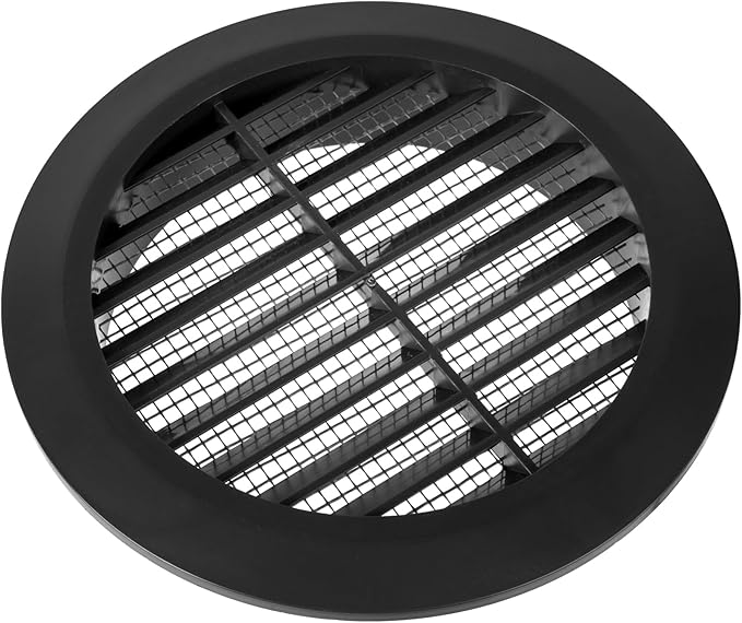 Black 4" Inch Round Ventilation Grille with Insect mesh. (Duct 4Ø / Grille 5Ø) Ventilation Applications. Indoor and Outdoor Vent Cover. Available 3 Sizes / 4 Colors.