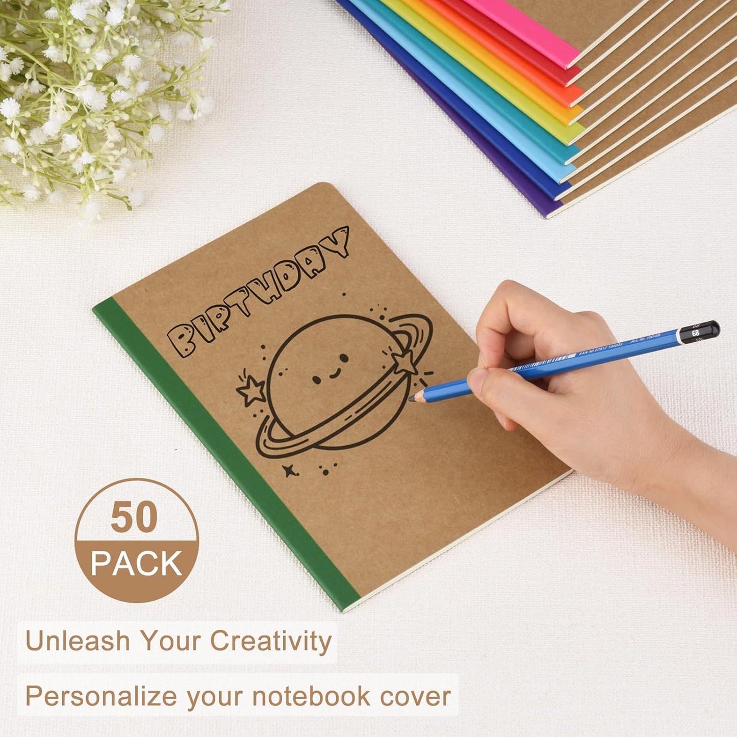 ZCZN 50 Pack Colorful Lined Notebooks Bulk, A5 Journals with 10 Colors, 60 Pages/30 Sheets, 8.3x5.5 Inch, College Ruled Paper, Travel Writing Journal Notebooks for Work,School(50 pack,10 colors)
