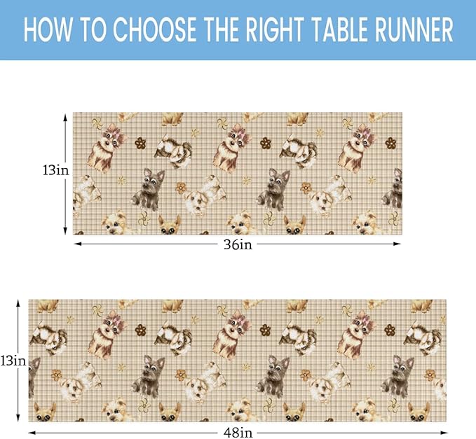 Cute Puppy Table Runner Kitchen Dining Table Runner 13*120in Table Center Decor for Indoor Outdoor Home Holiday Party