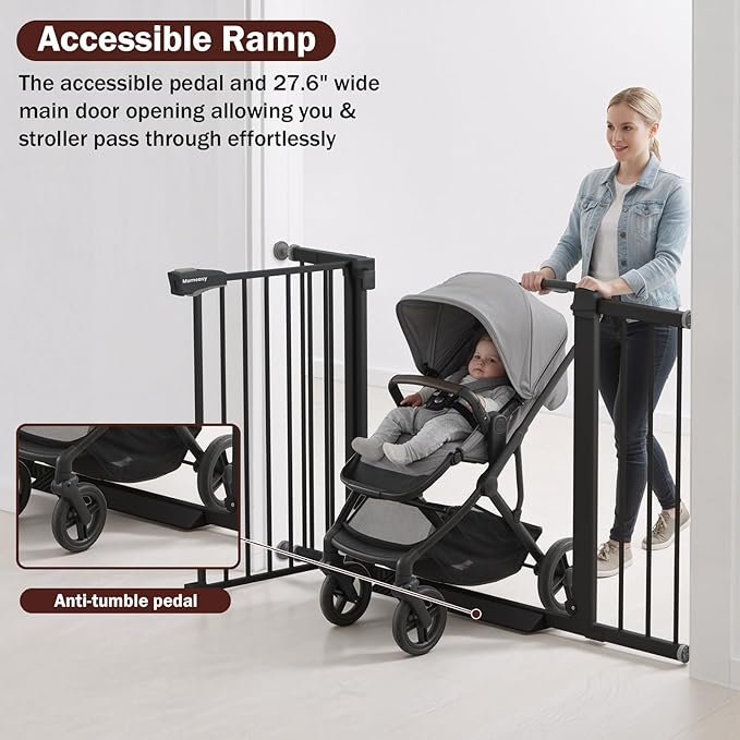 29.7-46" Extra Wide Baby Gate for Stairs, Pressure Mounted Dog Gate Indoor for Doorways, Auto Close Pet Gate with Walk Thru Door, Double Lock Child Safety Gate for Kids and Pet, No-Trip Design