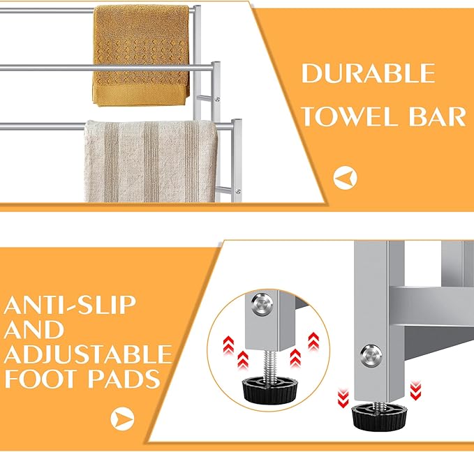 47.6 Inch Tall Free Standing Towel Racks 3 Tier Pool Towel Rack Outdoor Oversized Floor Bath Towel Drying Valet Holder Blanket Quilt Rack Stand for Bathroom Bedroom Beach Hot Tub Gym Pool Area Outside