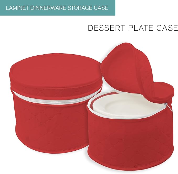LAMINET 4 Piece Quilted Plate Storage Set - Holds Up to 48 Plates with Padded Inserts - RED