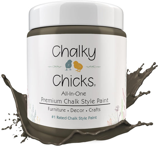 Chalky Chicks All-in-One Chalk Paint for Furniture or Cabinet - 16 Fl Oz - Matte Finish Beachwood (Brown/Gray) for Metal, Wood Furniture Paint - No Sanding All-in-One for Home Decor & Crafts, USA Made