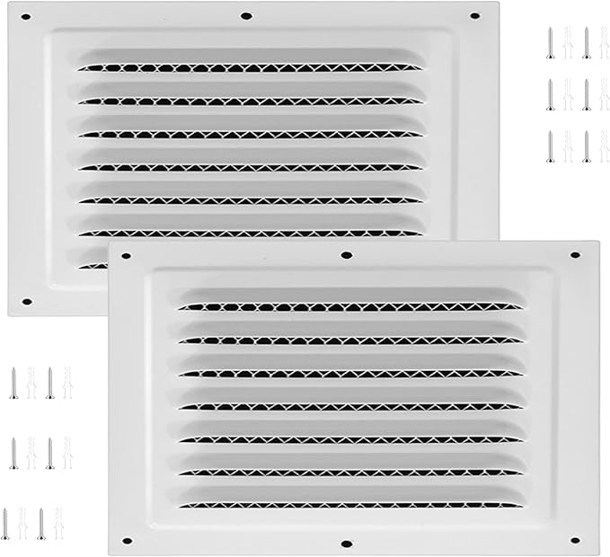 2pcs Attic Vent Soffit Vent Aluminum Wall Vent Metal Shed Vent Square Vent Louver Vent Grille with Built-in Insect Screen for Exterior Door House Attic Garage Ceiling (White 12" x 8"-2 Pack)